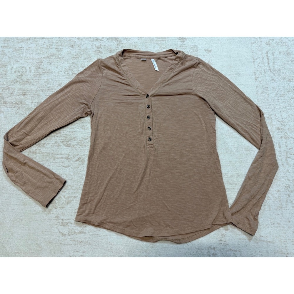 TravisMathew Womens Tan Pima Cotton Modal Blend Long Sleeve Henley Top XS